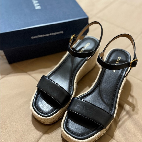 Cole Haan Black Leather Espadrille Sandals - Picture 3 of 6
